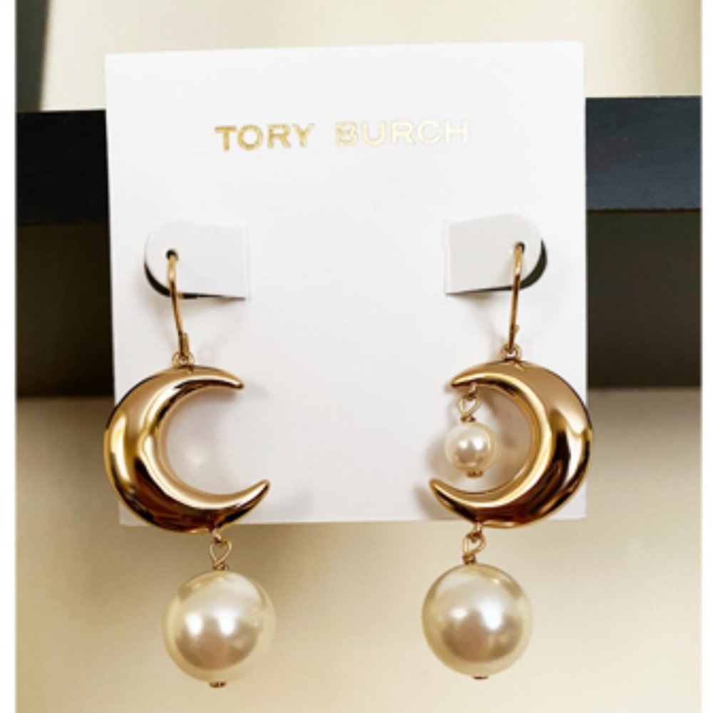 NWT Tory Burch Drop Pearl Asymmetric Earring